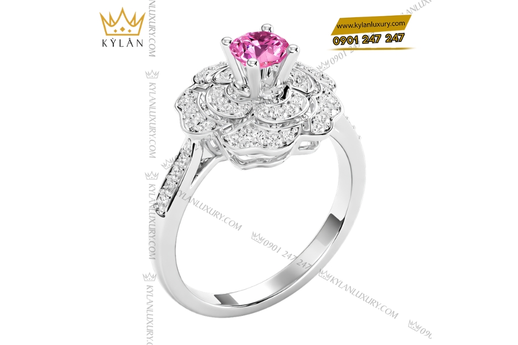 Kỳ Lân Luxury Nhan nu vang trang Au750 dinh kim cuong va sapphire tim 3 Nhẫn nữ vàng trắng Au750 đính kim cương và sapphire tím