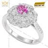 Nhẫn nữ vàng trắng Au750 đính kim cương và sapphire tím