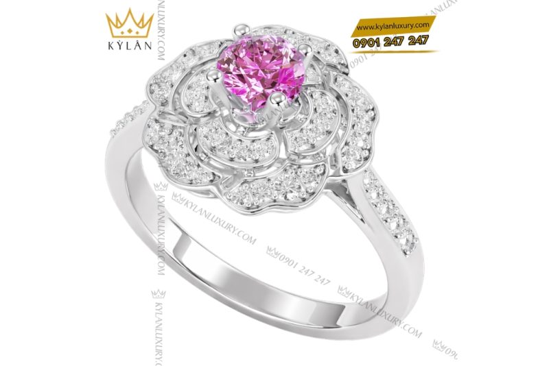 Nhẫn nữ vàng trắng Au750 đính kim cương và sapphire tím