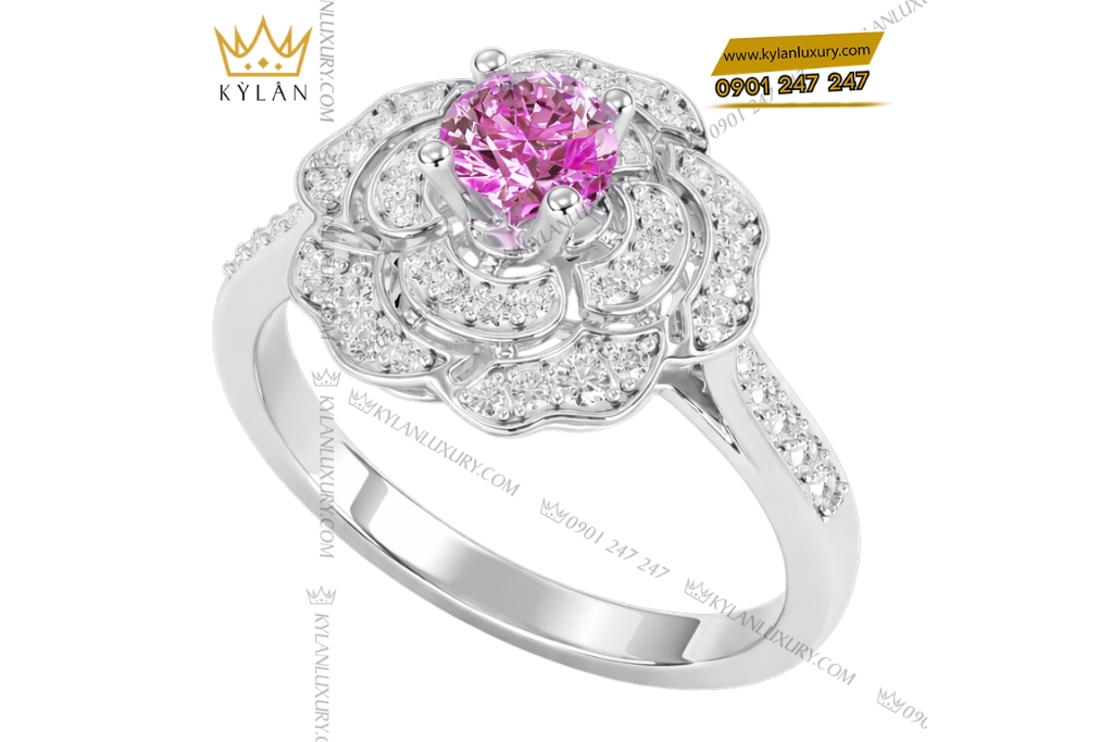 Nhẫn nữ vàng trắng Au750 đính kim cương và sapphire tím