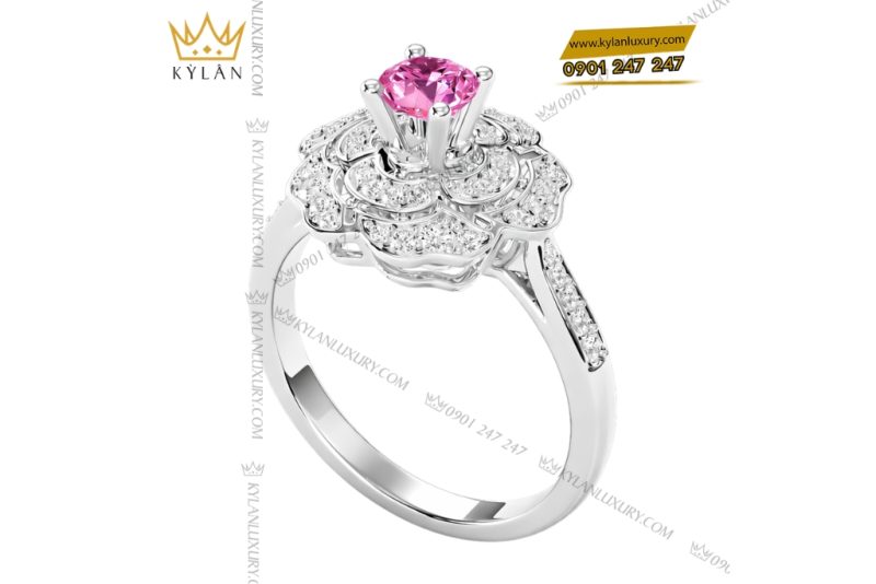 Nhẫn nữ vàng trắng Au750 đính kim cương và sapphire tím