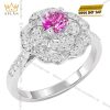 Nhẫn nữ vàng trắng Au750 đính kim cương và sapphire tím