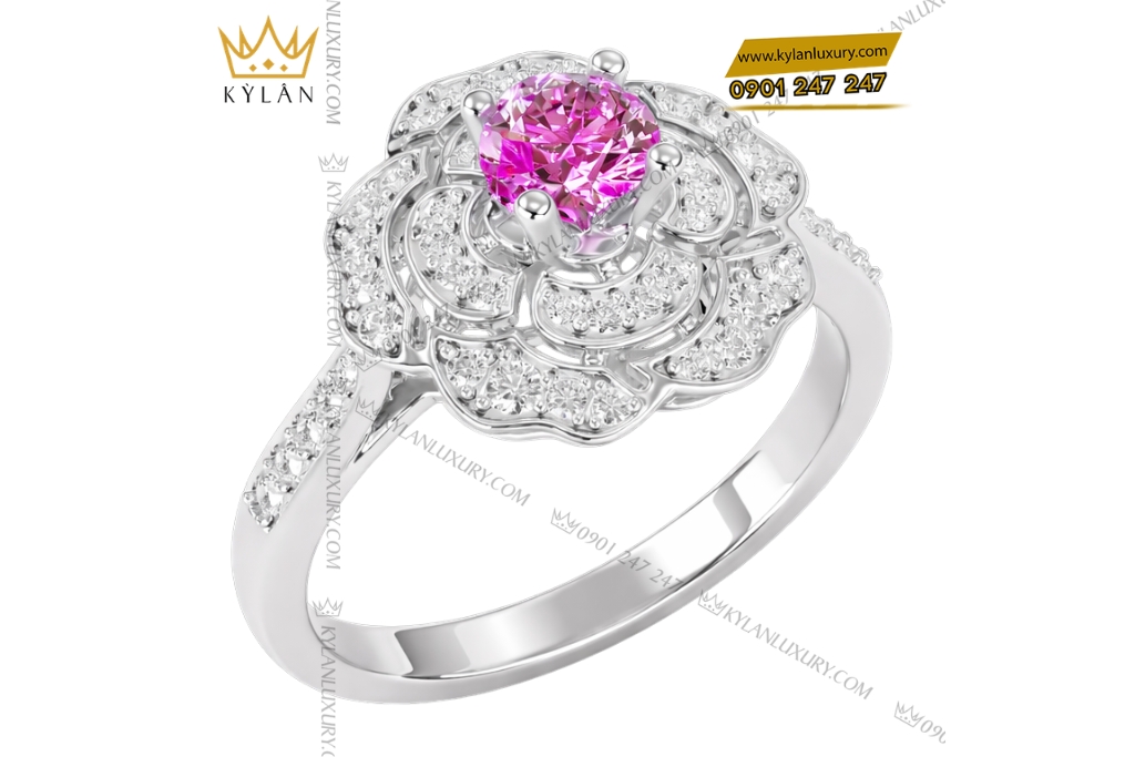 Kỳ Lân Luxury Nhan nu vang trang Au750 dinh kim cuong va sapphire tim 6 Nhẫn nữ vàng trắng Au750 đính kim cương và sapphire tím