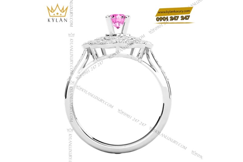 Nhẫn nữ vàng trắng Au750 đính kim cương và sapphire tím