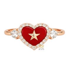 Nhẫn trái tim đính ngôi sao vàng hồng Au750 và kim cương