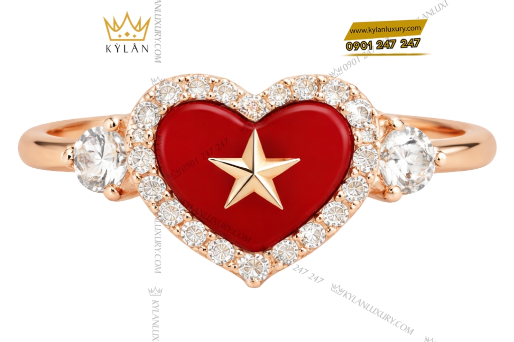 Nhẫn trái tim đính ngôi sao vàng hồng Au750 và kim cương 