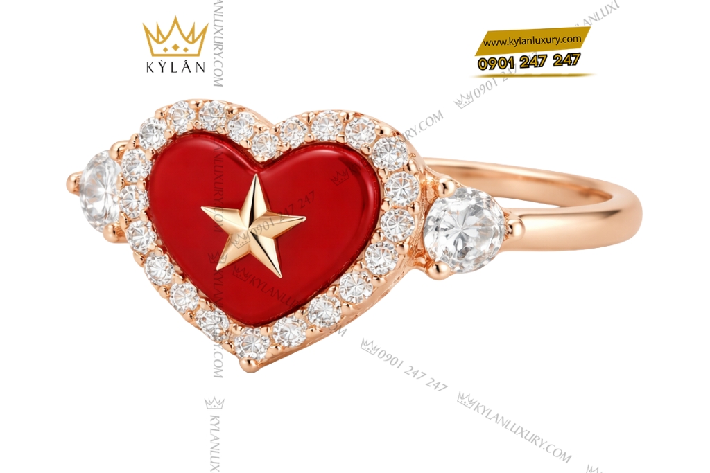 Nhẫn trái tim đính ngôi sao vàng hồng Au750 và kim cương 