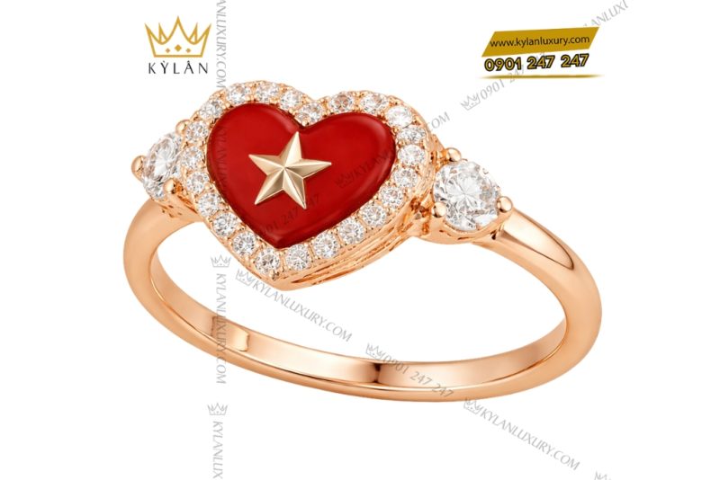Nhẫn trái tim đính ngôi sao vàng hồng Au750 và kim cương
