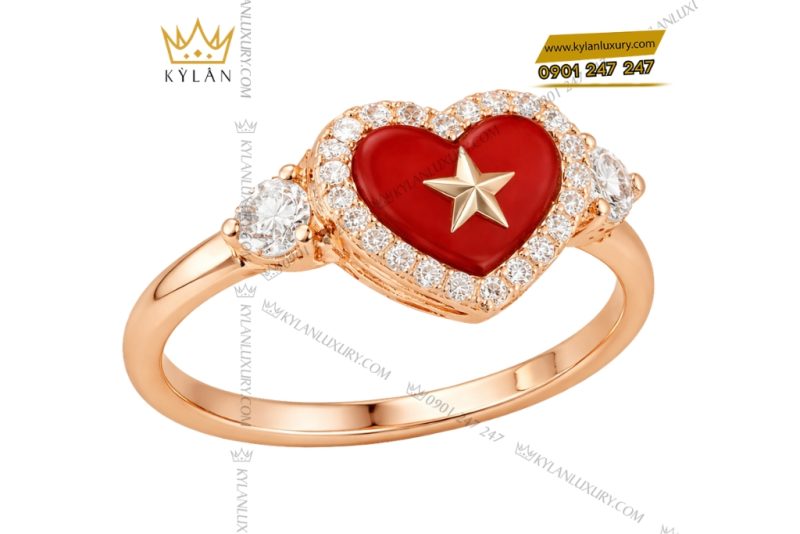 Nhẫn trái tim đính ngôi sao vàng hồng Au750 và kim cương