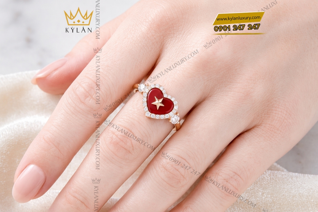 Kỳ Lân Luxury Nhan trai tim dinh ngoi sao vang hong Au750 va kim cuong 9 Nhẫn trái tim đính ngôi sao vàng hồng Au750 và kim cương