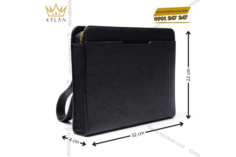 Túi Clutch da bê đen khóa vân tay