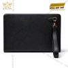 Túi Clutch da bê đen khóa vân tay