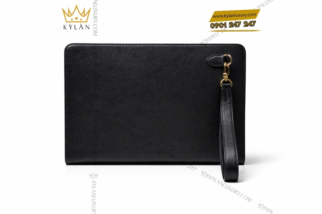 Túi Clutch da bê đen khóa vân tay 2 Túi Clutch da bê đen khóa vân tay