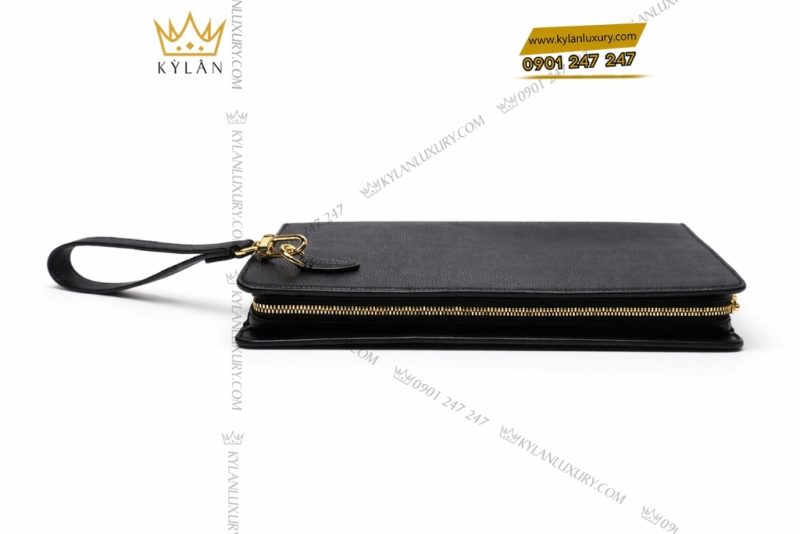 Túi Clutch da bê đen khóa vân tay