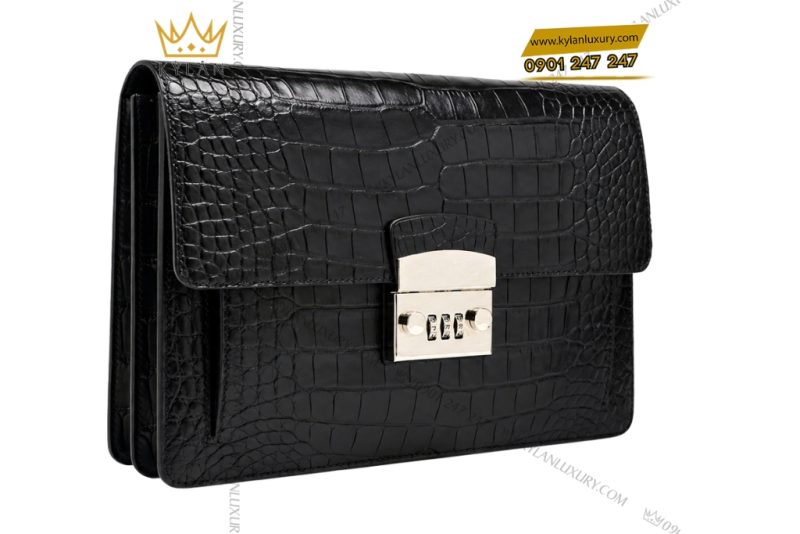 Túi Clutch da cá Alligator màu đen