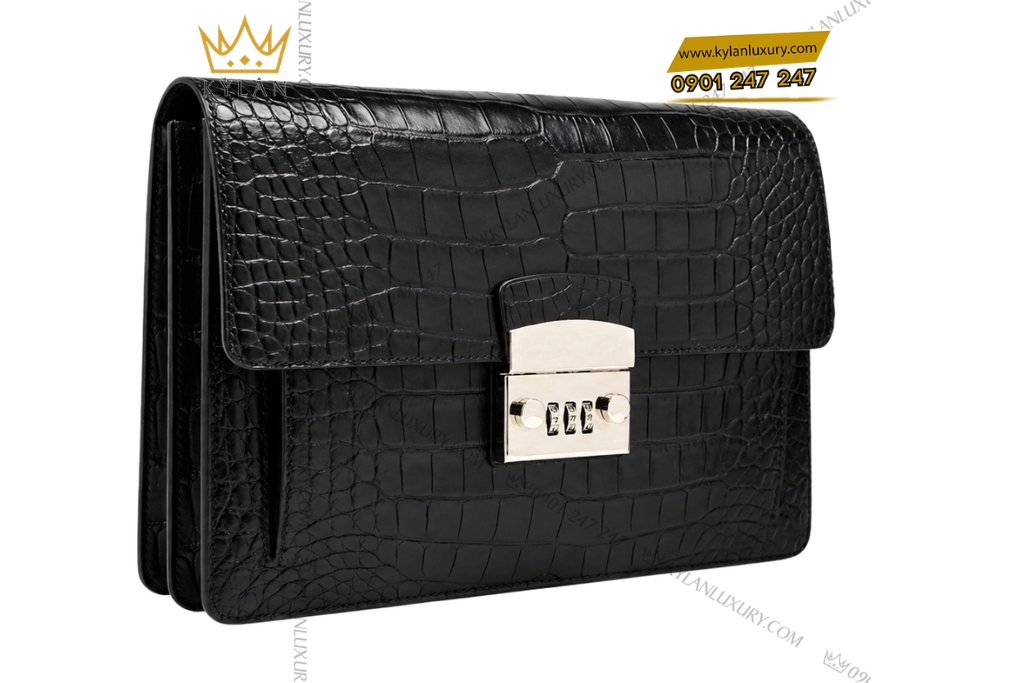 Túi Clutch da cá Alligator màu đen