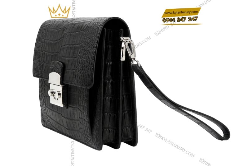 Túi Clutch da cá Alligator màu đen