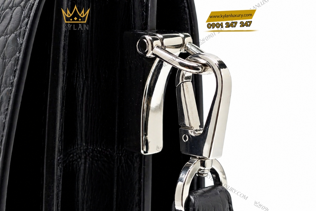 Kỳ Lân Luxury Tui Clutch da ca Alligator mau den 6 Túi Clutch da cá Alligator màu đen