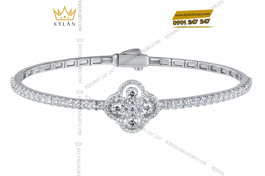 Vòng tay vàng trắng Au750 đính kim cương