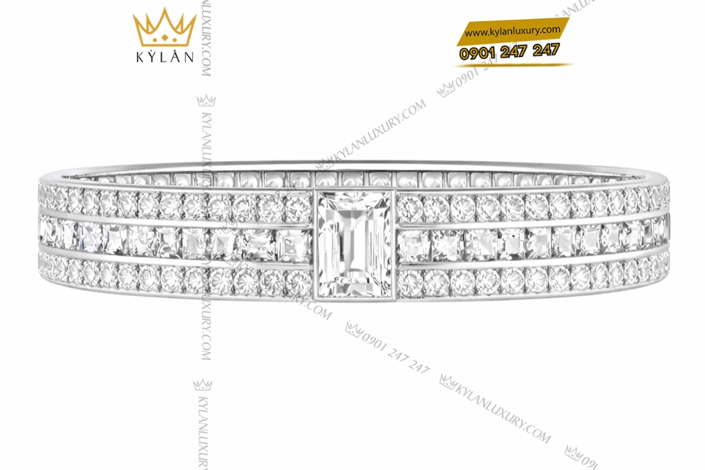 Vòng tay vàng trắng Au750 đính kim cương 3 Vòng tay vàng trắng Au750 đính kim cương