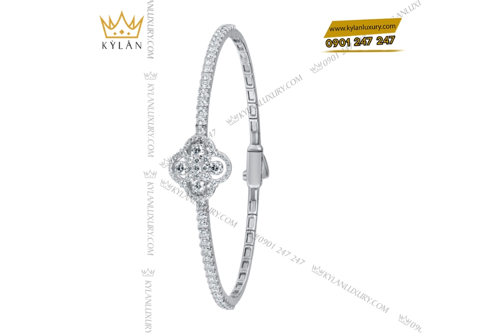 Kỳ Lân Luxury Vong tay vang trang Au750 dinh kim cuong 3 1 Vòng tay vàng trắng Au750 đính kim cương