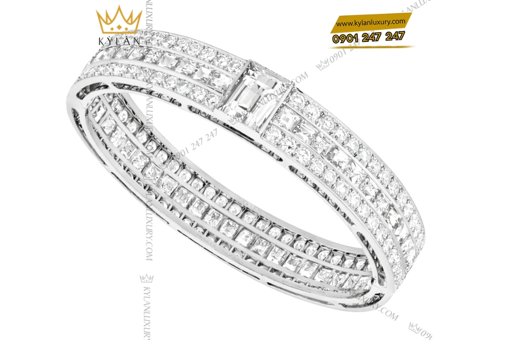 Vòng tay vàng trắng Au750 đính kim cương 7 Kỳ Lân Luxury Vong tay vang trang Au750 dinh kim cuong 3 Vòng tay vàng trắng Au750 đính kim cương