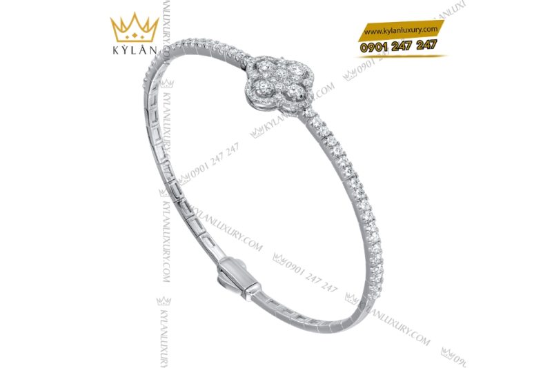 Vòng tay vàng trắng Au750 đính kim cương