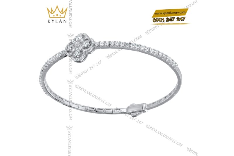 Vòng tay vàng trắng Au750 đính kim cương
