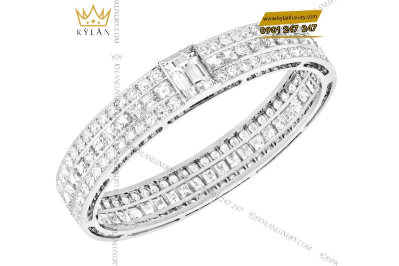 Vòng tay vàng trắng Au750 đính kim cương