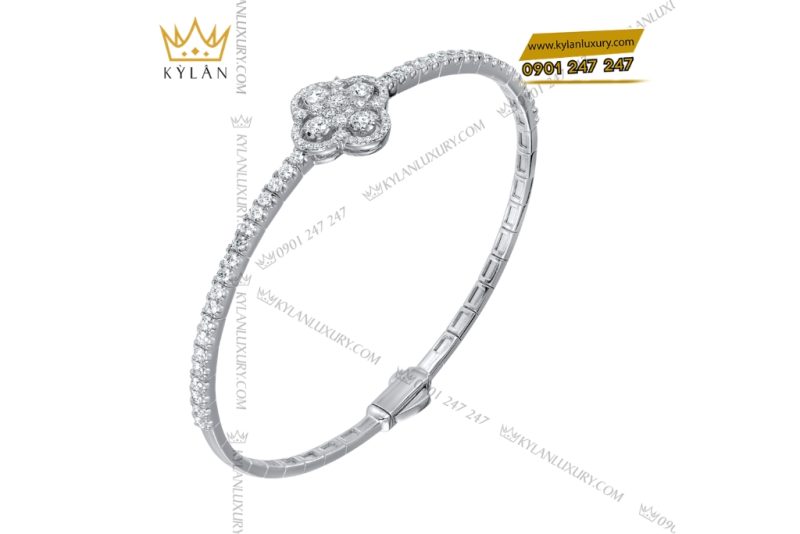 Vòng tay vàng trắng Au750 đính kim cương