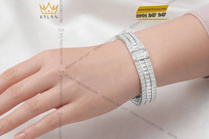 Vòng tay vàng trắng Au750 đính kim cương