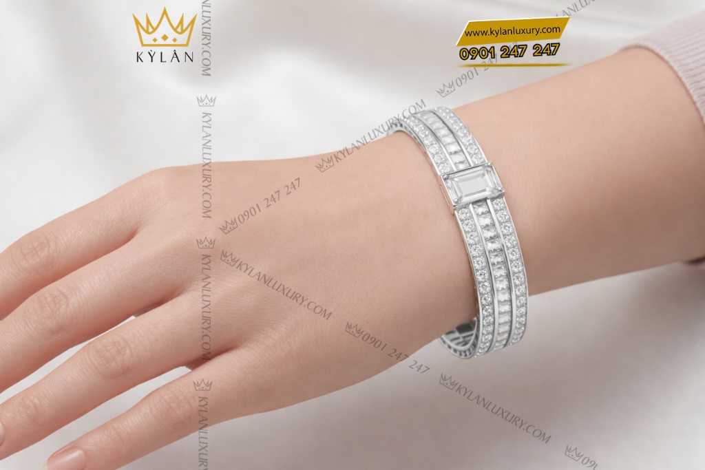 Vòng tay vàng trắng Au750 đính kim cương 5 Vòng tay vàng trắng Au750 đính kim cương