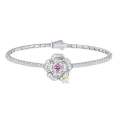 Vòng tay vàng trắng Au750 đính kim cương và sapphire tím