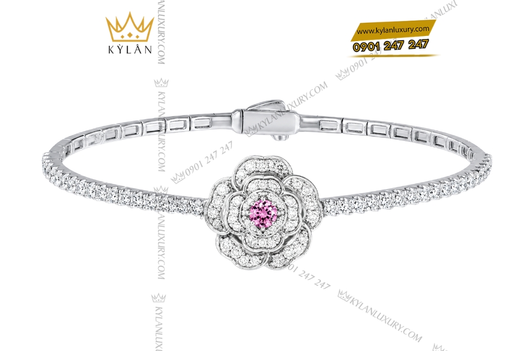 Vòng tay vàng trắng Au750 đính kim cương và sapphire tím