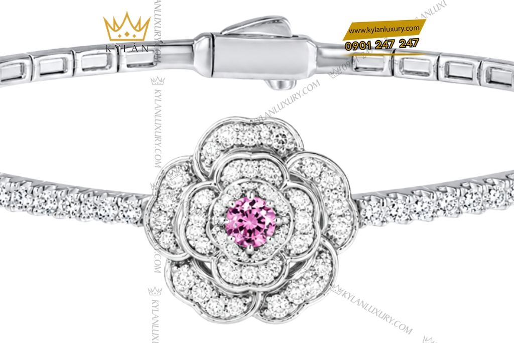 Vòng tay vàng trắng Au750 đính kim cương và sapphire tím