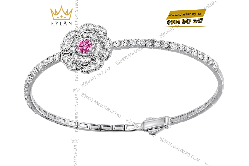 Vòng tay vàng trắng Au750 đính kim cương và sapphire tím