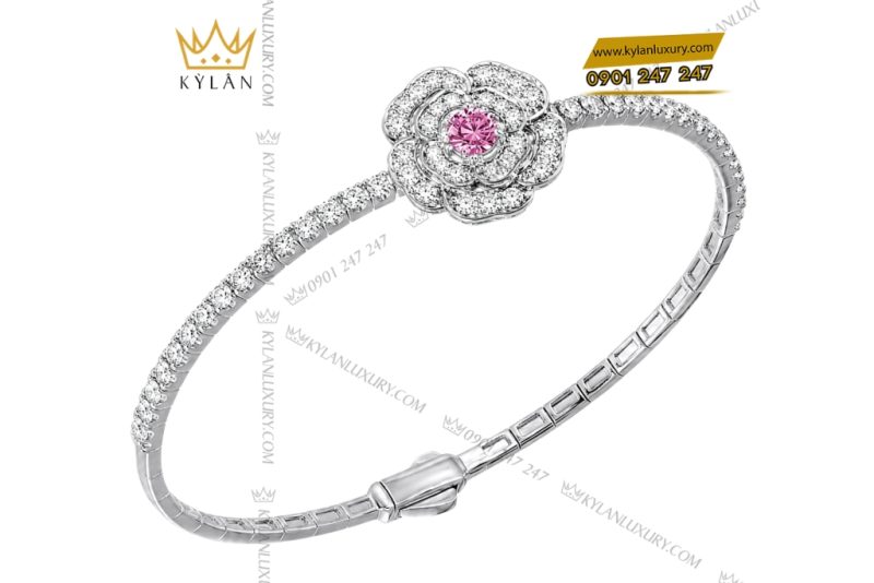 Vòng tay vàng trắng Au750 đính kim cương và sapphire tím