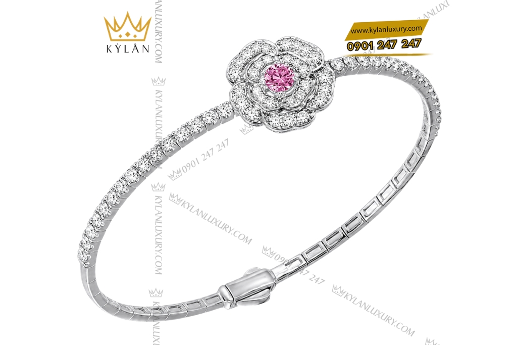 Kỳ Lân Luxury Vong tay vang trang Au750 dinh kim cuong va sapphire tim 5 Vòng tay vàng trắng Au750 đính kim cương và sapphire tím