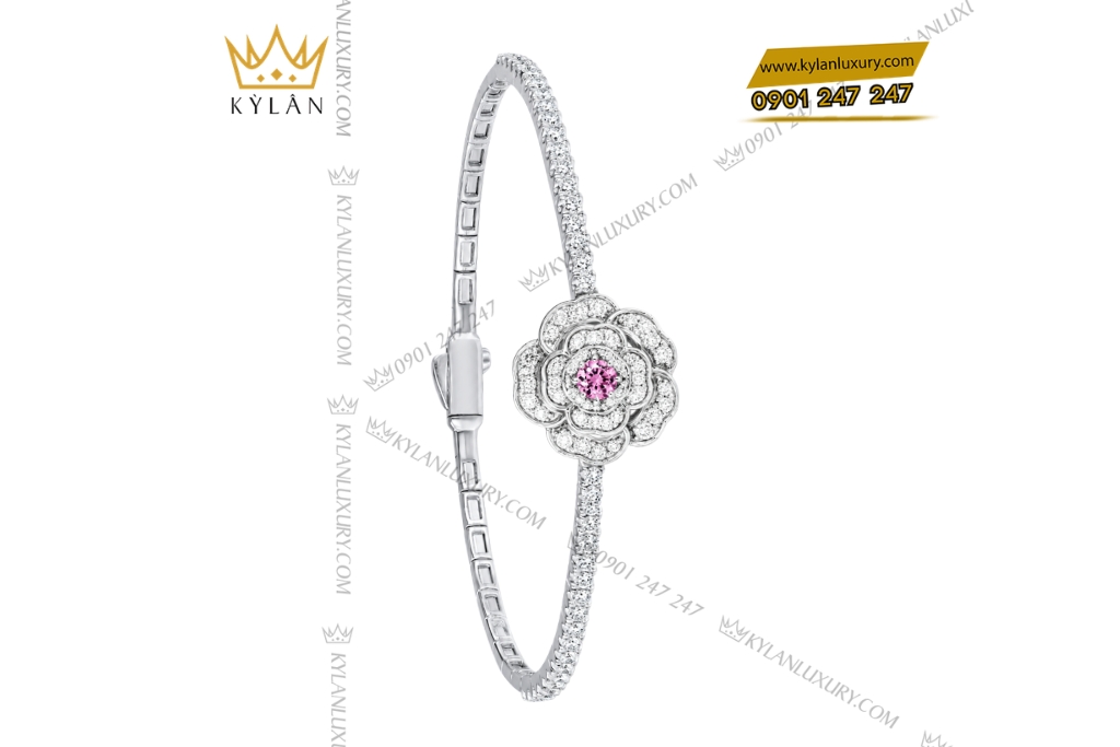 Kỳ Lân Luxury Vong tay vang trang Au750 dinh kim cuong va sapphire tim 6 Vòng tay vàng trắng Au750 đính kim cương và sapphire tím