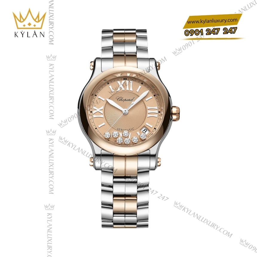 Kỳ Lân Luxury chopard happy sport 278559 6019 vang hong kim cuong 8 Đồng hồ Chopard Happy Sport mặt số vàng hồng 278559-6019