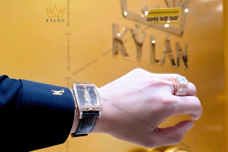 Đồng hồ Corum Golden Bridge vàng hồng custom vành kim vuông