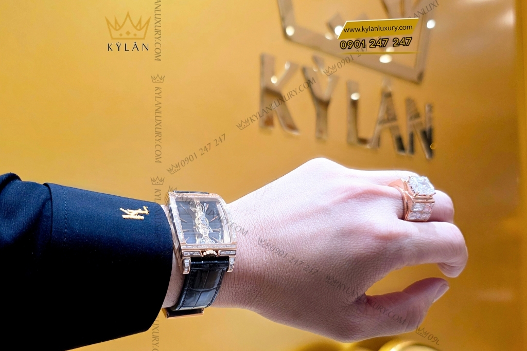 Kỳ Lân Luxury corum vang hong custom vanh kim vuong 12 Đồng hồ Corum Golden Bridge vàng hồng custom vành kim vuông