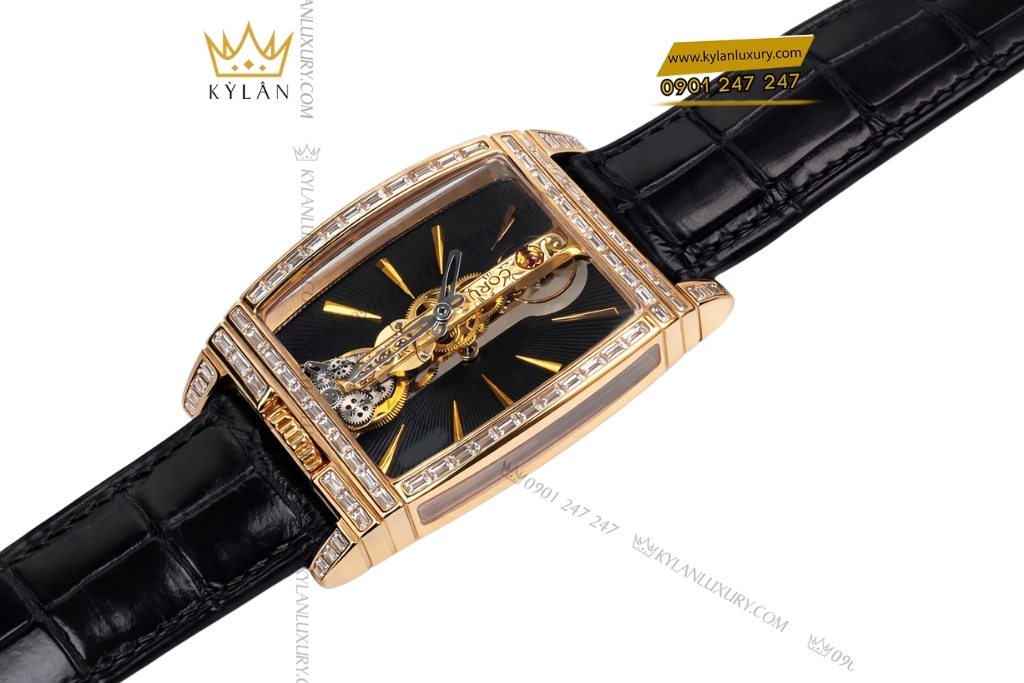 Kỳ Lân Luxury corum vang hong custom vanh kim vuong 7 Đồng hồ Corum Golden Bridge vàng hồng custom vành kim vuông
