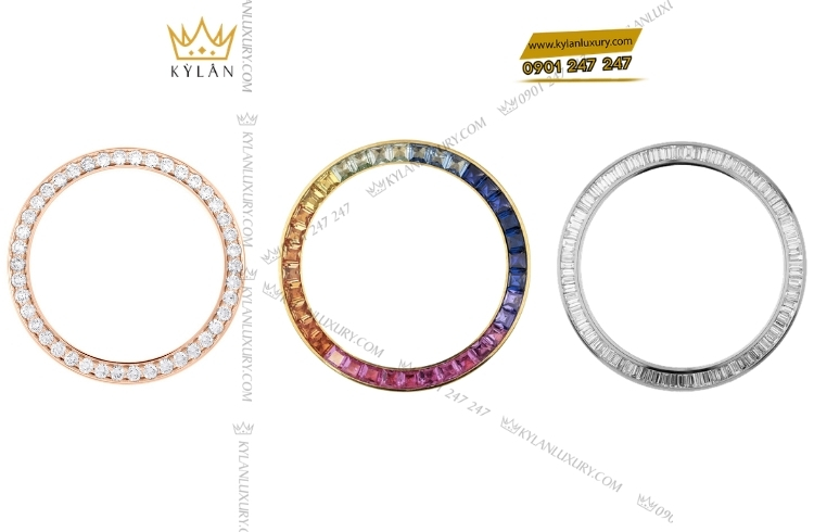Vành Rolex custom phổ biến gồm kim cương tròn, kim cương vuông và vành rainbow.