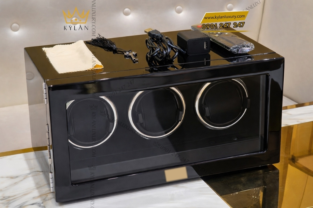 Kỳ Lân Luxury hop xoay dong ho 3 ngan nam ngang 7 Hộp xoay đồng hồ 3 ngăn cao cấp