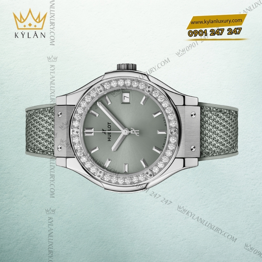 Kỳ Lân Luxury hublot classic fusion titanium sage green diamonds 33mm 3 Đồng hồ Hublot Classic Fusion Titanium Sage Green Diamonds 33mm