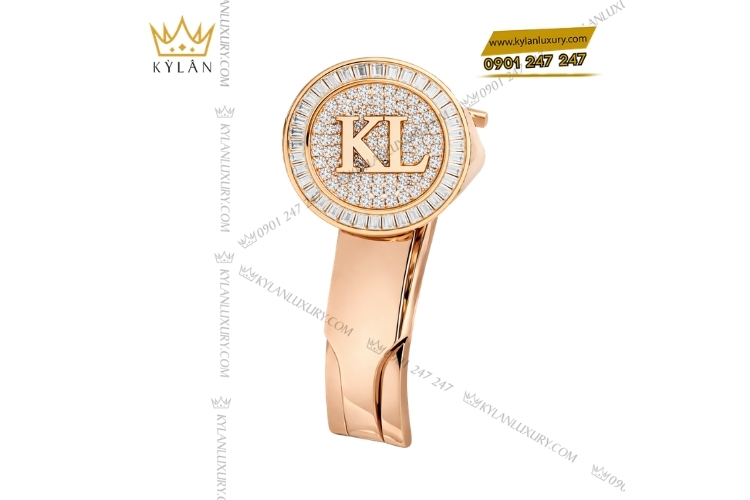 Khóa đồng hồ cá nhân hóa chữ KL vàng hồng 18k đính kim cương thiết kế riêng.