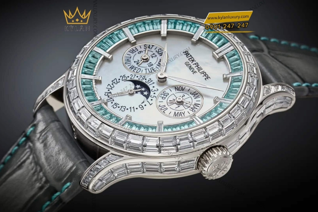 Kỳ Lân Luxury patek philippe 5374 400p 001 paraiba tourmaline 3 Đồng hồ Patek Philippe xà cừ đá quý xanh 5374/400P-001