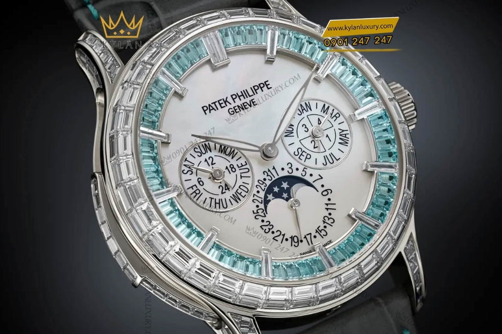 Kỳ Lân Luxury patek philippe 5374 400p 001 paraiba tourmaline 5 Đồng hồ Patek Philippe xà cừ đá quý xanh 5374/400P-001
