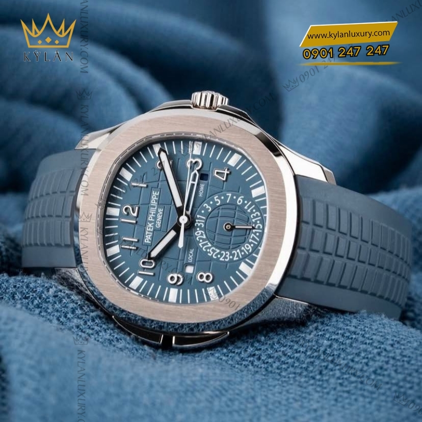 Kỳ Lân Luxury patek philippe aquanaut 5164g 001 travel time 4 Đồng hồ Patek Philippe Aquanaut Travel Time mặt xanh xám 5164G-001